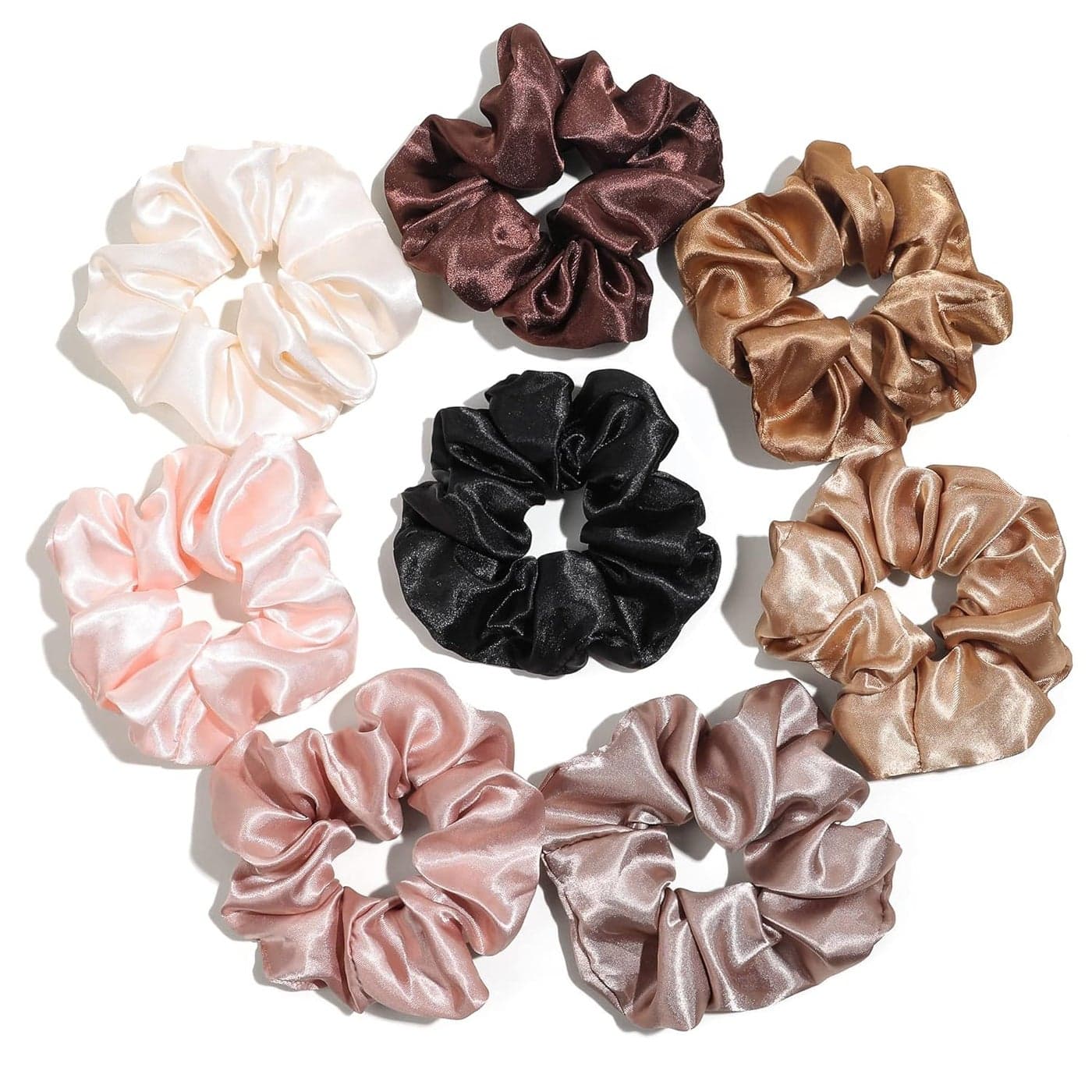 Ivyu Satin Hair Bands and Scrunchies Thick Curly Hair Ponytail Holders for Girls No Crease or Damage Cute Brown Pink