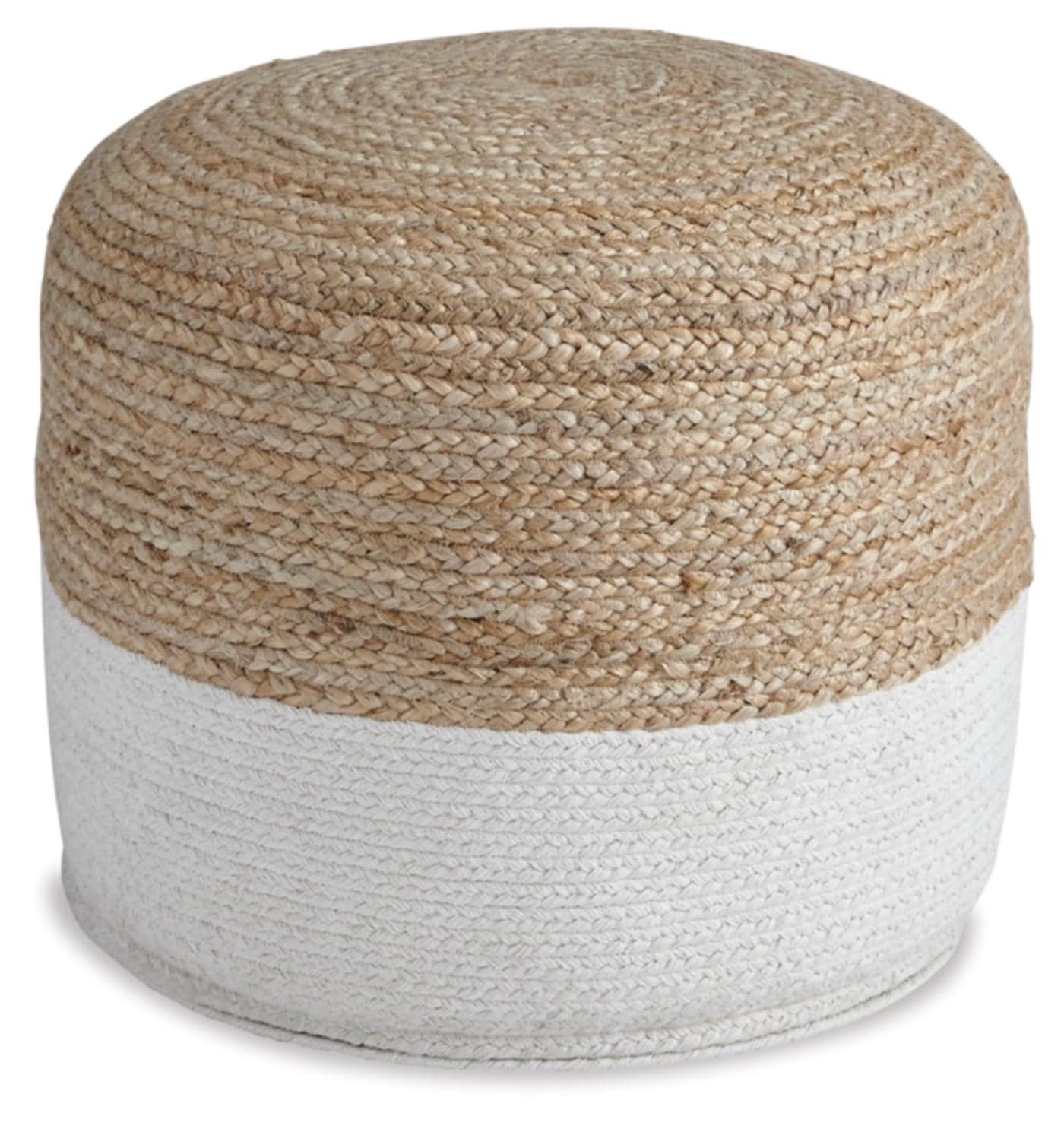 Signature Design by Ashley Sweed Valley Jute Cotton Pouf 19 x 19 Inches Beige White