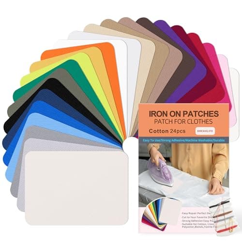 Iron On Patches for Clothes 24pcs Iron On Patches for Jeans Cotton Denim Repair Patch for Inside Jeans Fabric Kit Jeans Knee Pants Clothing 3 by 414 Multicoloured