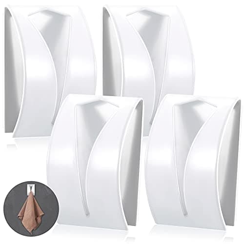 Boao 4 Pcs Self Adhesive Towel Hook Holder Grabber Stainless Steel Kitchen Dish Towel Hook Wall Mount Non Drilling Hangers Rack Hand Tea Holders for Bathroom Accesories Kitchen Gadgets(White)