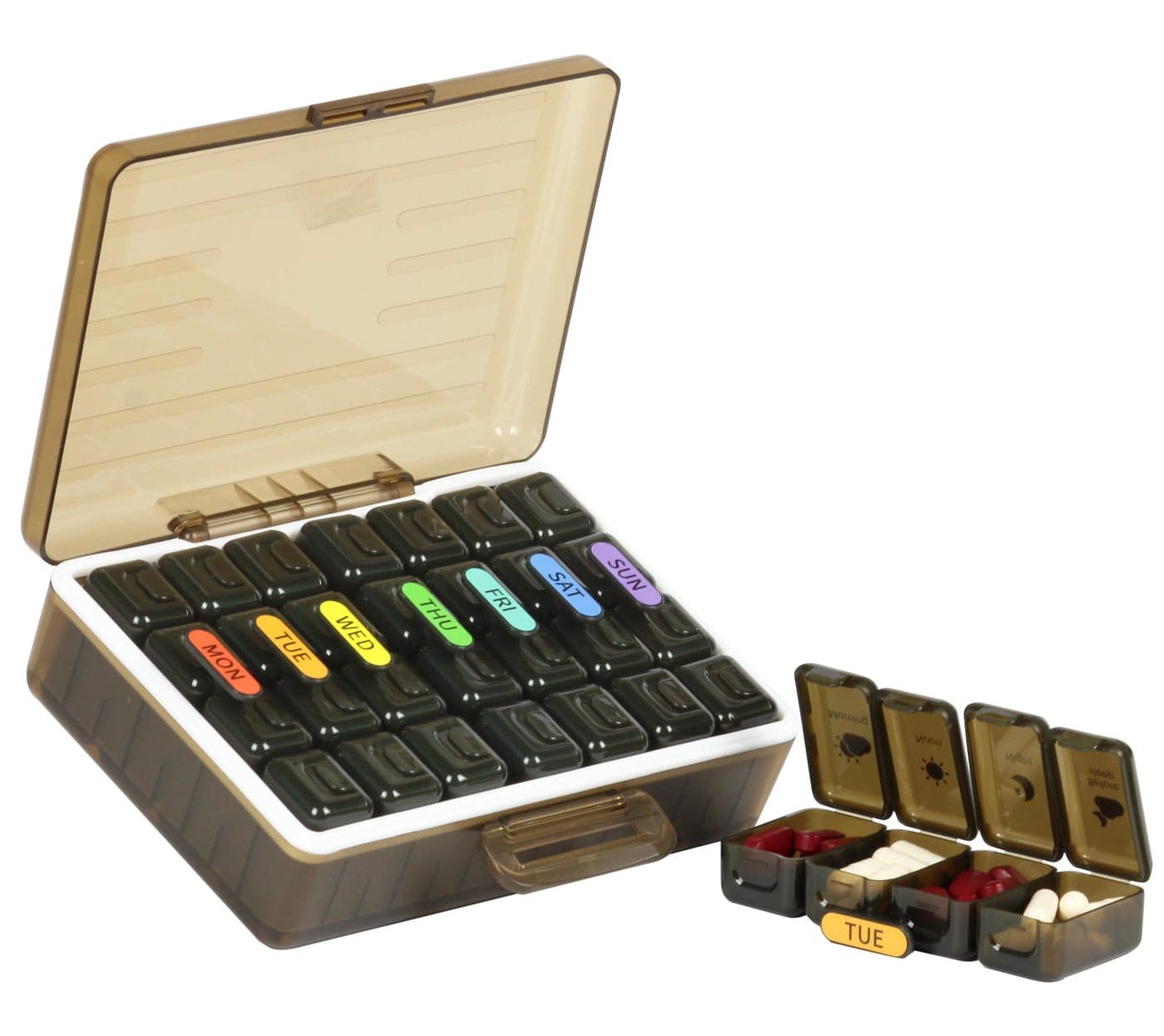 Big Premium Medicine organizer- Medicine organizer box- 7 days Pill Box For Home-Pill Organizer Case With Large Compartments, Portable for pills & Supplements (Brown)