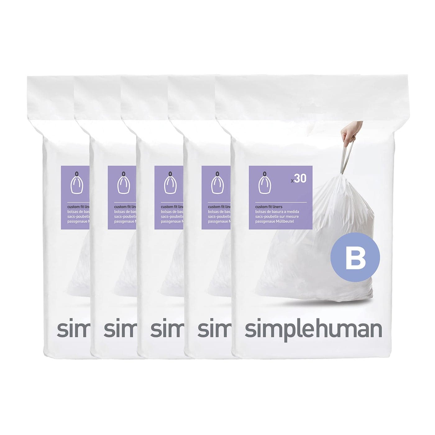 simplehuman Code B 150 Count Dispenser Packs Custom Fit Liners Drawstring Trash Bags 6 Liter 16 Gallon White