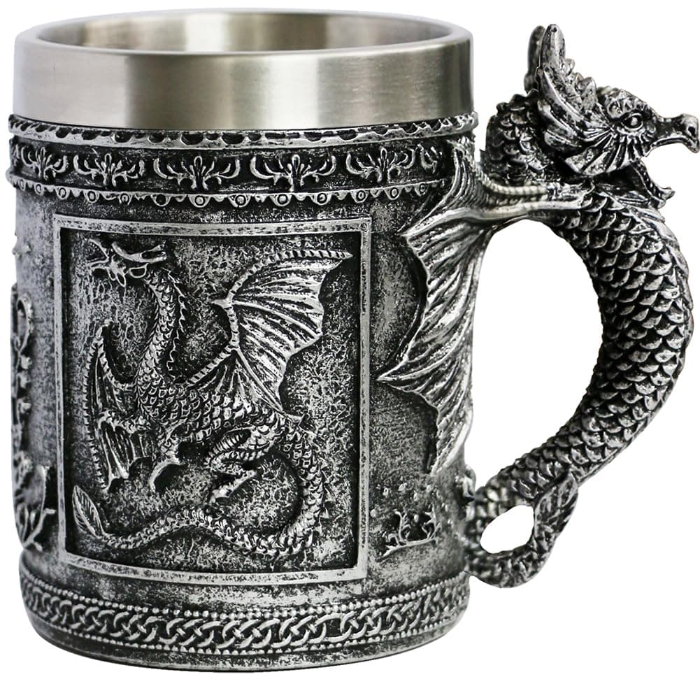Medieval Roaring Dragon Coffee Mug Dungeons and Dragons Beer Stein Tankard Drink Cup 158oz Stainless Mug for GOT Dragon Lovers Collector Ideal Novelty Gothic Father Day Gift Party Decoration