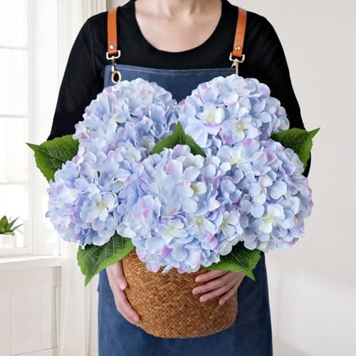 JINWOE Silk Hydrangea Artificial Flowers 5Pcs 20Inch Large Lifelike Silk Artificial Hydrangeas Full Fake Flowers for Bouquet Table Centerpieces Wedding Indoor Home Taro Purple