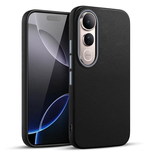 V-TAN Leather Textured | TPU Back Cover Case Compatible with Vivo V50 Lite (Black)