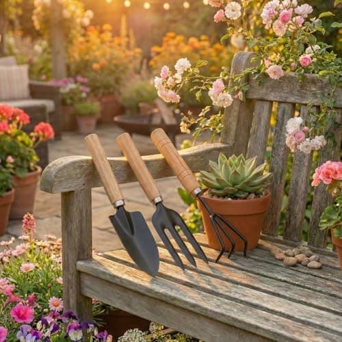 Oblivion Gardening Tool Set 3-Piece – Ergonomic Wooden Handles | Big Hand Trowel, Cultivator & Weeding Fork for Plant Tools | Ideal for Terrace, Balcony | Outdoor Living Terrace Gardening Kit