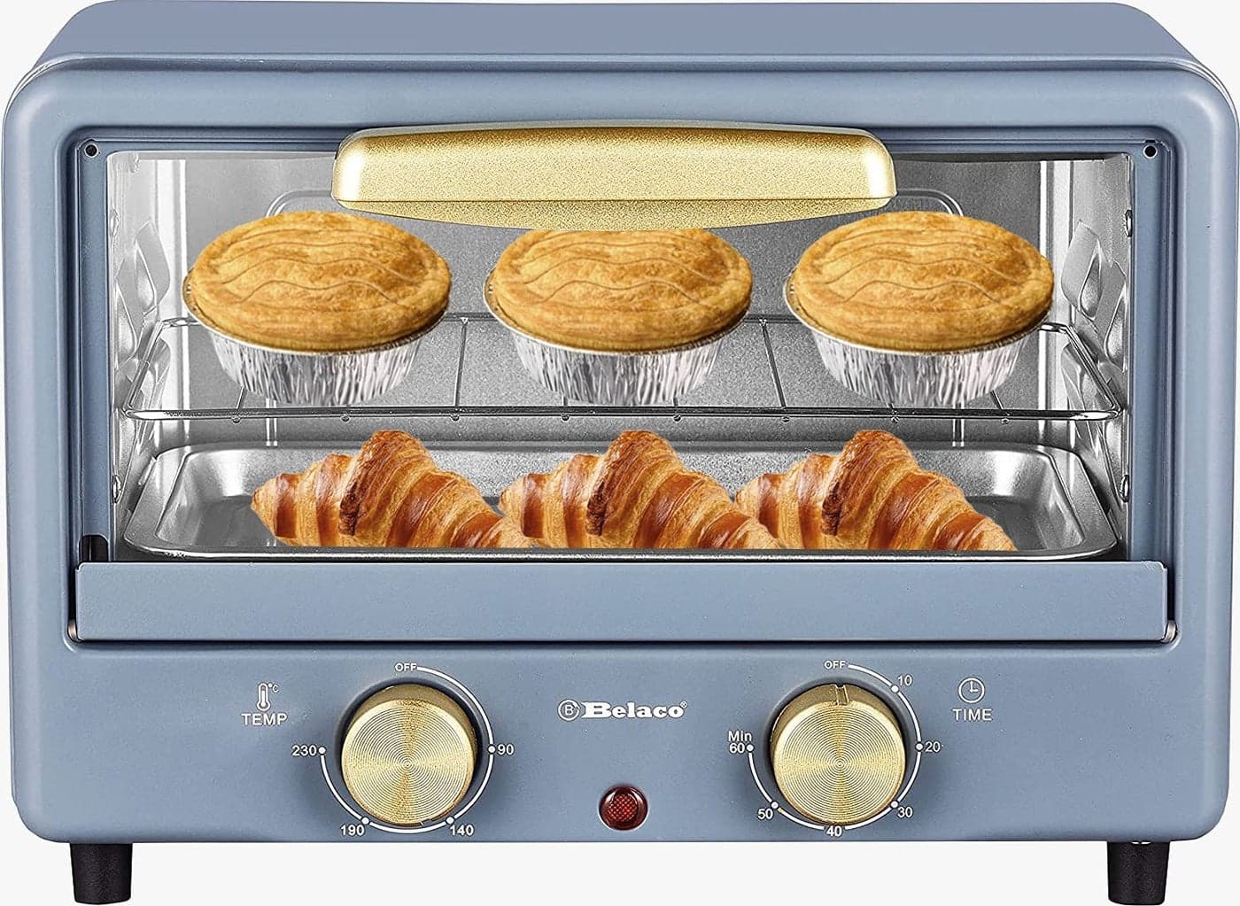 Belaco BTO1010L Retro look Mini 10L Toaster Oven Tabletop Cooking Baking Portable Oven 750w 60 min Timer 100230 Stainless Steel Heating Tube incl Baking Tray Wire Rack