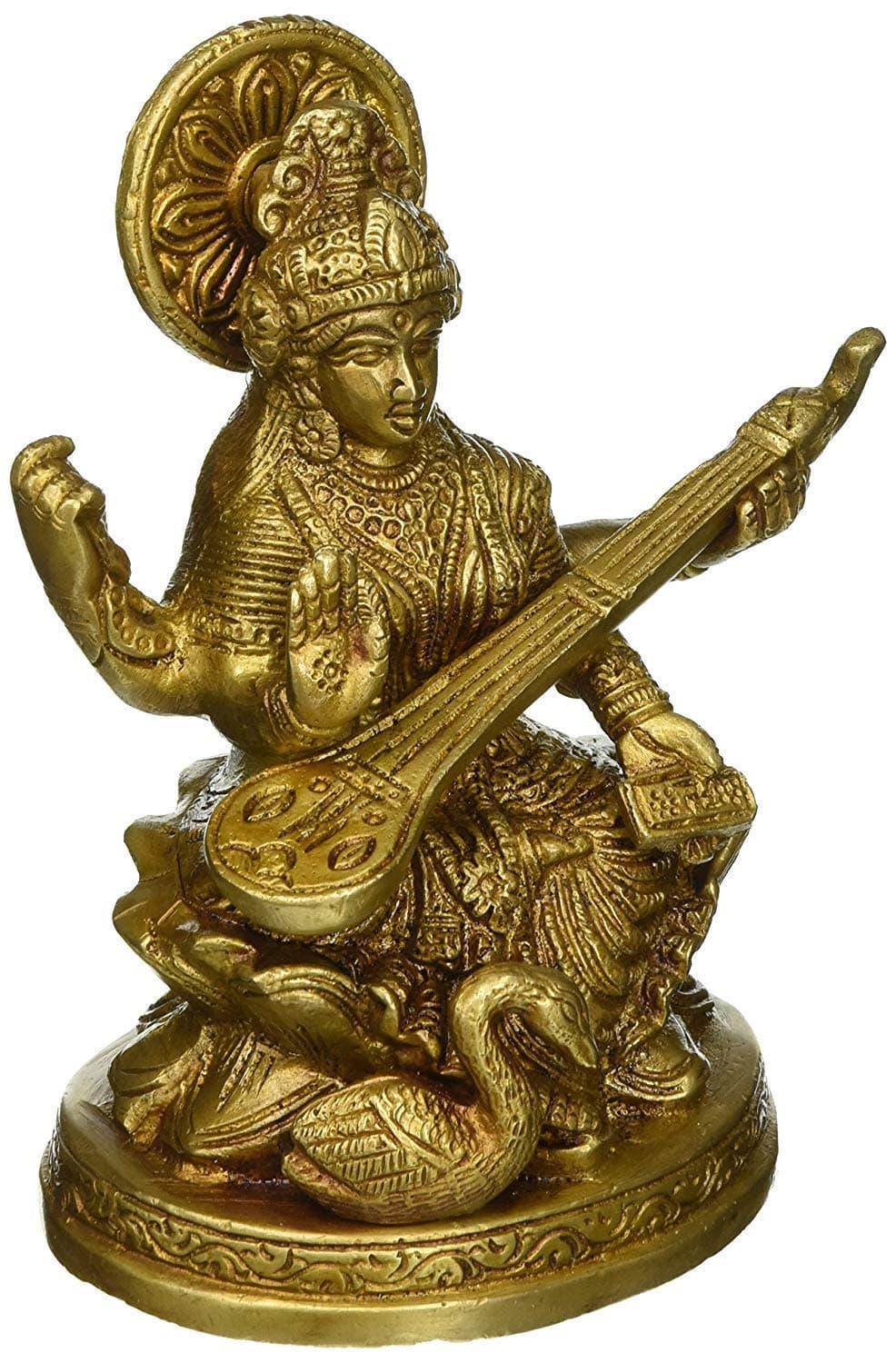 Dattatreya Brass Metal Saraswati Sitting Medium in Size Statue Height 5 inches