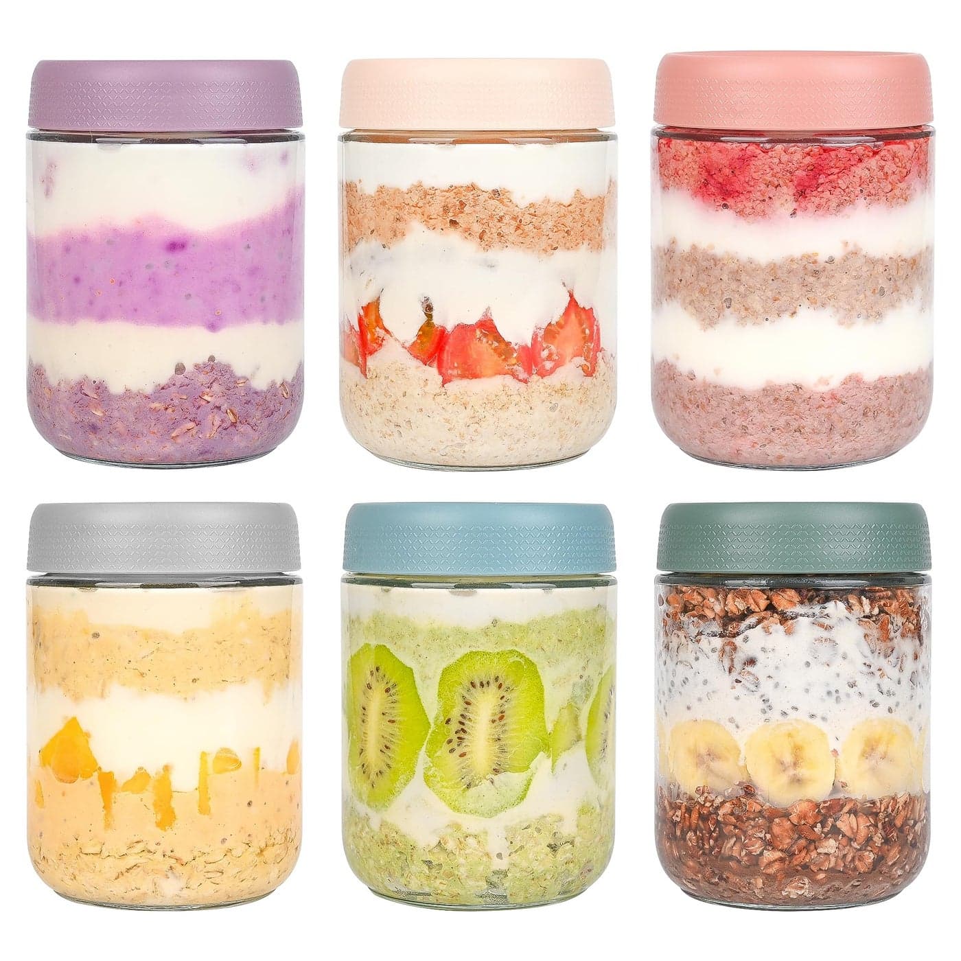 Xileanalee Overnight Oats Containers with Lids 6 Pack16 Oz Mason Jar with LidsOvernight Oats Jars Glass Food Storage Containers for Chia Seed Pudding Salad Cereal Coffee Spices