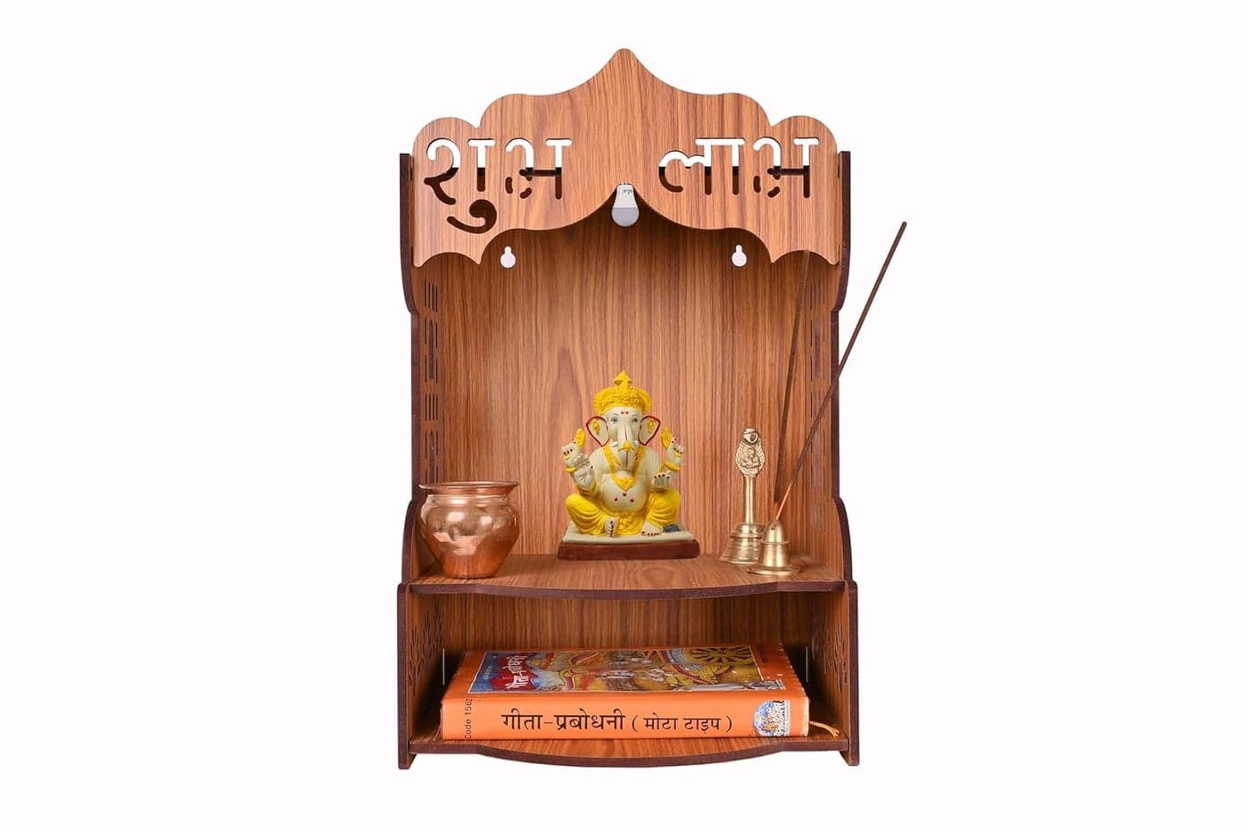 AR ART Beautiful Home Decor Wooden Pooja Stand for Home Pooja Mandir for Home Temple for Home and Office Puja Mandir for Home Wall Mounted Size L105 W825 H14 Inch Light