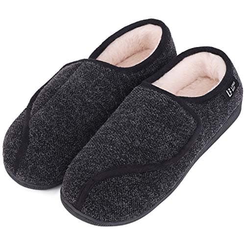 LongBay Womens Adjustable Slippers Memory Foam Cozy Wide Diabetic House Shoes Edema Orthopedic Neuropathy Indoor Outdoor (10 B(M), Black)