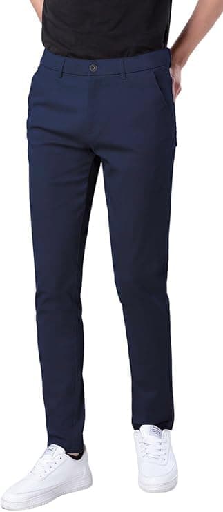 Plaid&Plain Men's Skinny Stretchy Navy Blue Pants Colored Pants Slim Fit Slacks Tapered Trousers 819 Navy Blue 28X30