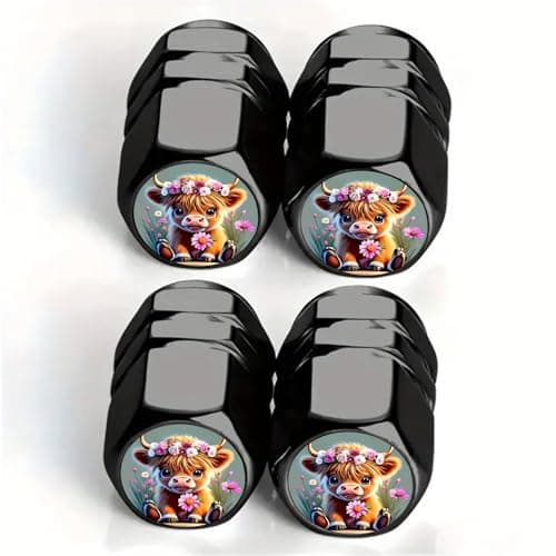 Tire Valve Stem Caps with Cow Floral 4pcs Tire Air Caps Cover Aluminum Alloy RustProof Universal Dust Covers for Car SUV BikeMotorcycle Car AccessoriesValve DecorationCow Gifts