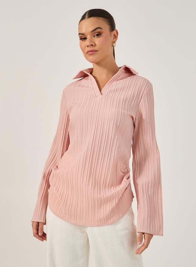 Plain Spread Collar Long Sleeve Shirt