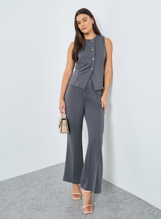 Elegant Grey Wide Leg Trousers — L