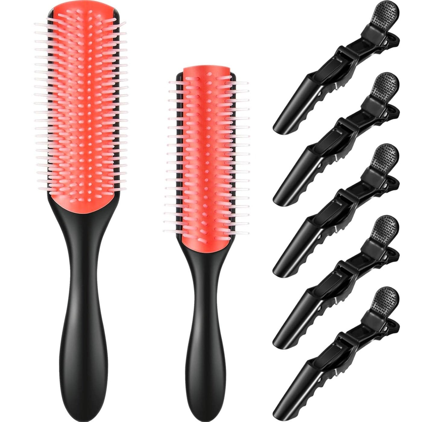 7Piece Nylon Bristle Styling Set Curly Hair Detangling Brush Travel Brush Hair Clips for Shaping and Defining Curls Pink