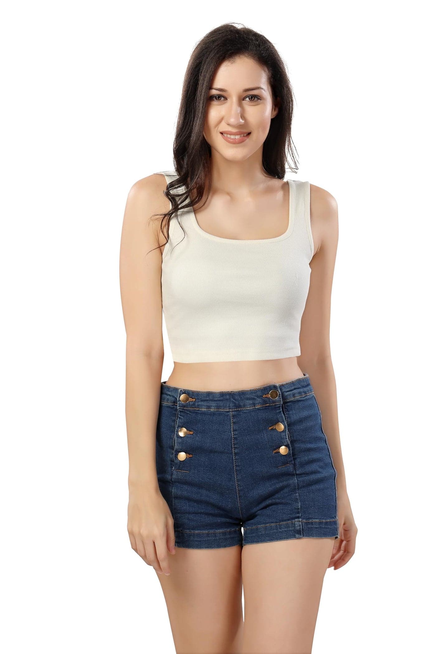 TRASA Women’s Sleeveless Rib Knitted 100 Percent Cotton Racer Back Tank Tops Square Neck Crop Tops - Off-White - 2XL