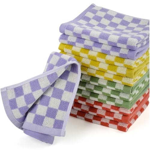 Jacquotha Washcloths 12 Pack Checkered Wash Cloths for Showering 13x13 in 4 Colors MultiPurpose Bathroom Face Cloths Soft and Cute