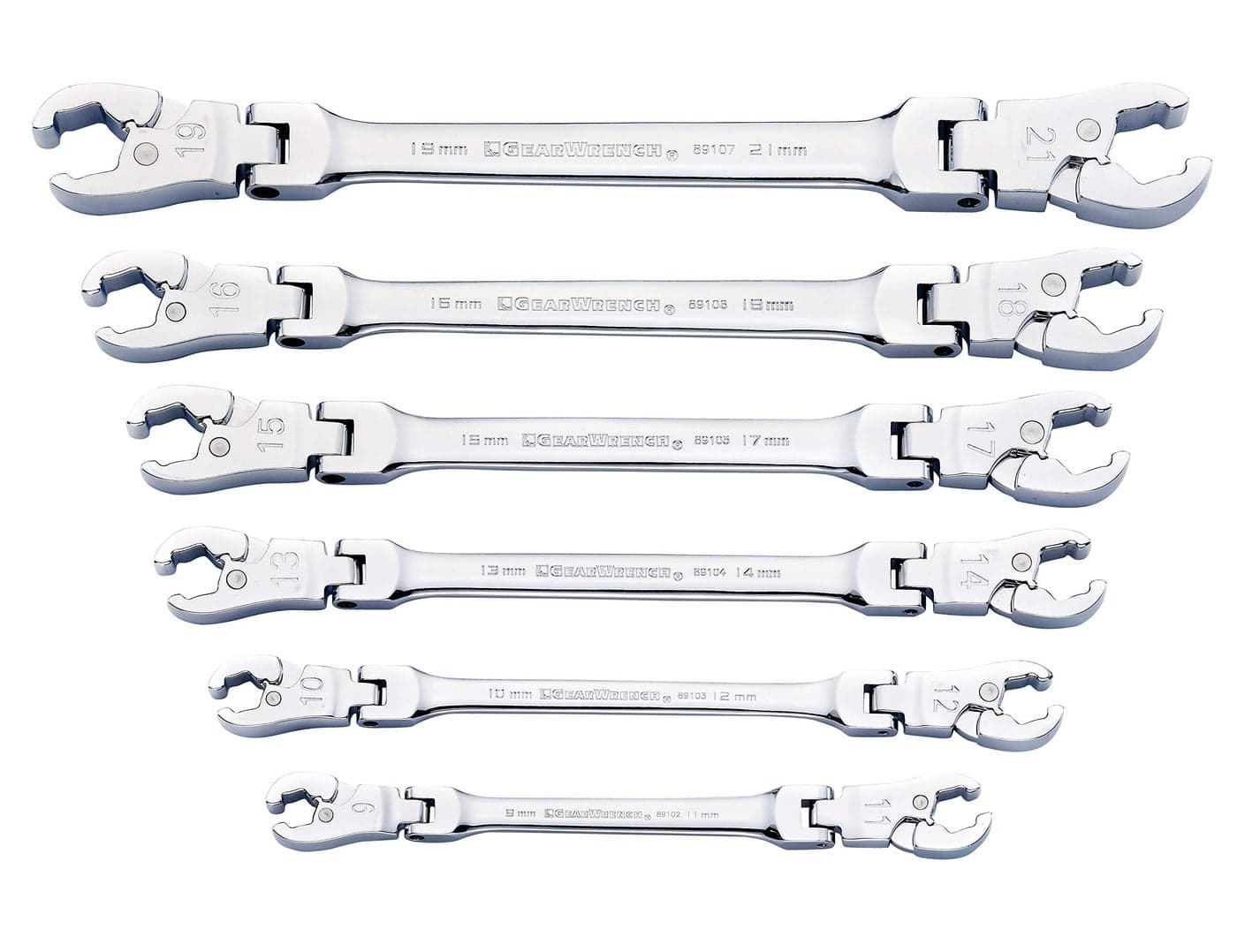 GEARWRENCH Ratcheting Flex Head Flare Nut Metric Wrench Set 6 Pc 89101D