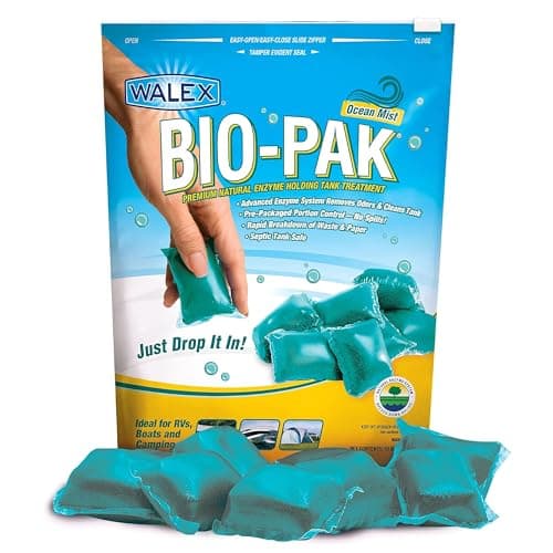 Walex BioPak Black Holding Tank Deodorizer Waste Digester DropIns Advanced Enzyme Formula for Rapid Breakdown of Waste Paper Removes Odors Cleans Tank Ocean Mist 10Pack