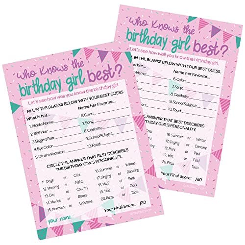 DISTINCTIVS Who Knows The Birthday Girl Best 5x7 Cards 10 Count Sleepover Games How Well Do You Know The Birthday Girl