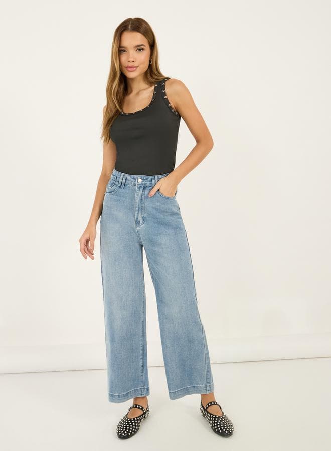 High Rise Wide Leg Stretchable Jeans — M