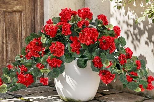Waipfaru Artificial Fake Geraniums Flowers for Outdoors, 2Pcs UV Resistant Faux Hanging Plants Outside Decor, Realistic Red Faux Silk Flowers for Outdoor Planters Patio Porch Garden Home