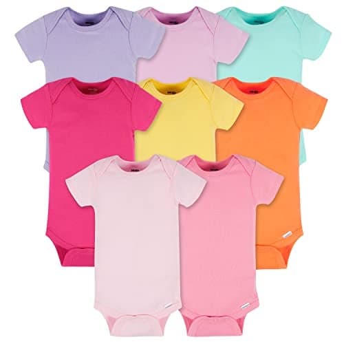 Onesies Brand Baby Girls 8-Pack Short Sleeve Mix & Match Bodysuits, Solid Girl Colors, 12 Months