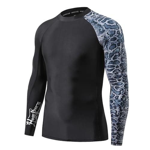 HUGE SPORTS Men's Splice UV Sun Protection UPF 50+ Skins Rash Guard Long Sleeves (Leopard Print, M)