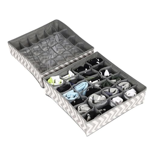 House of Quirk Nylon 2 Pack Closet Socks Organizer Drawer Divider, 24 Cell Collapsible Closet Clothing Cabinet Organizer Underwear Storage Boxes For Storing Socks, Lingerie, Underwear - Wave, Orange