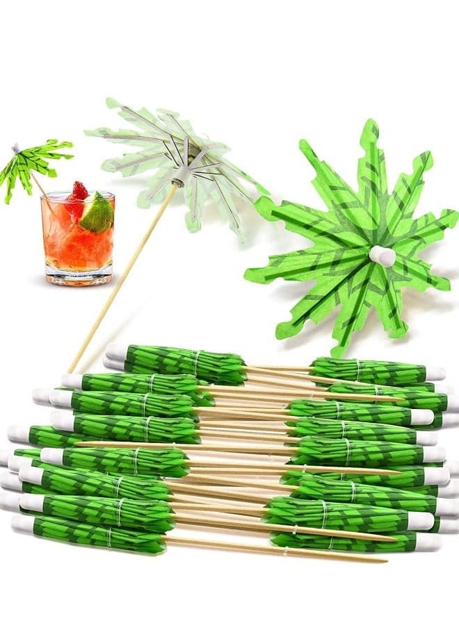 Toothpicks Paper Umbrellas Tropical Coconut Palm Tree Bamboo Handmade Cocktail Parasol Sticks for Decorations Hawaii Party Decoration 50 Pieces Green