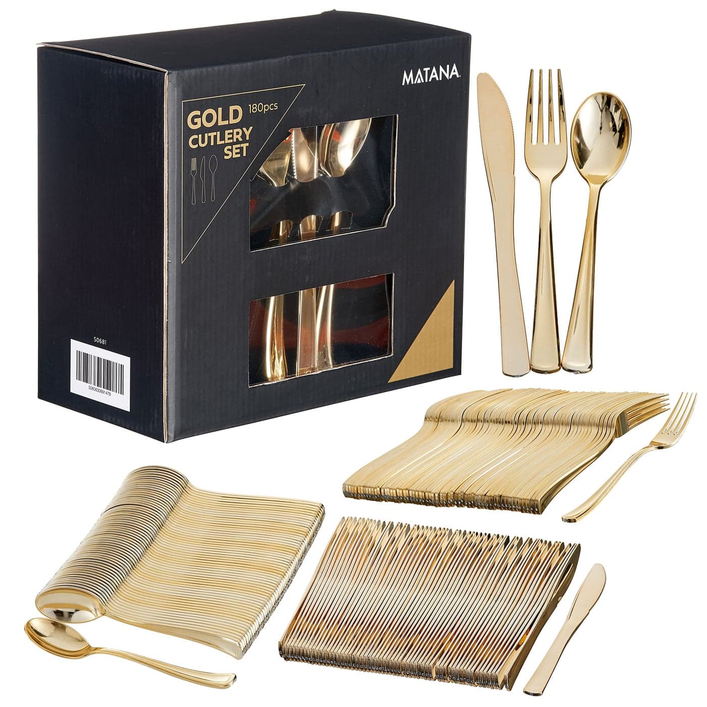 MATANA 180 Bulk Gold Plastic Silverware Set 60 Knives 60 Forks 60 Spoons Reusable Gold Plastic Cutlery Set Gold Plastic Utensils for Party Wedding Dinner Gold Silverware Heavy Duty