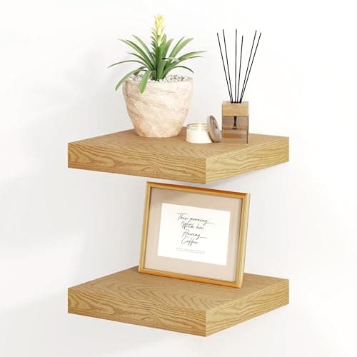 Fun Memories Floating Shelves for Wall, 8 Inch Deep Floating Wall Shelf, 16" x 8" Floating Shelves - Set of 2, Rustic Wooden Storage Shelves for Bathroom, Living Room, Kitchen