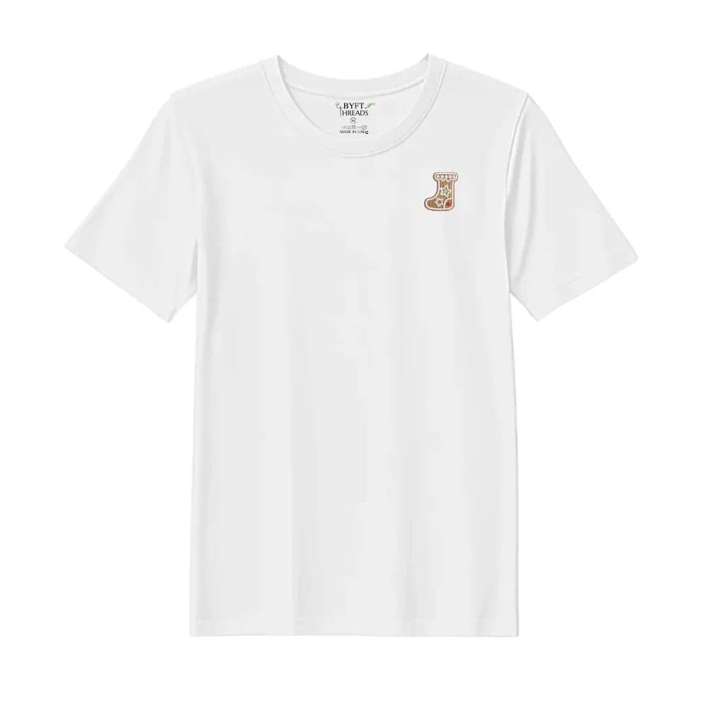 Threads Large White Polycotton T-Shirt - Christmas "Gingerbread Stocking Cookie" Embroidered Design, Premium Holiday Collection