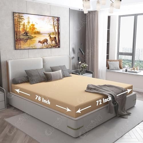 Glassiano Cotts Wonder Poly Lycra Waterproof Fitted Mattress Protector|Breathable - Hypoallergenic Mattresses Cover with Elastic Strap for King Bed (72x78 inch|6x6.5 feet, Beige - Pack of 1)