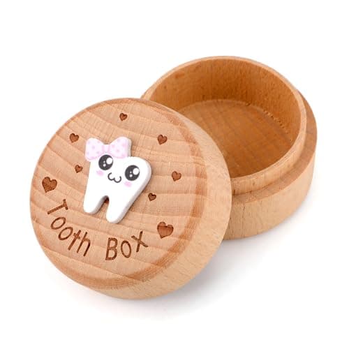 3D Carved Tooth Fairy Box Wooden Tooth Storage Box for Lost Teeth Cute Tooth Keepsake Holder for Boys Girls Kids Birthday Girls