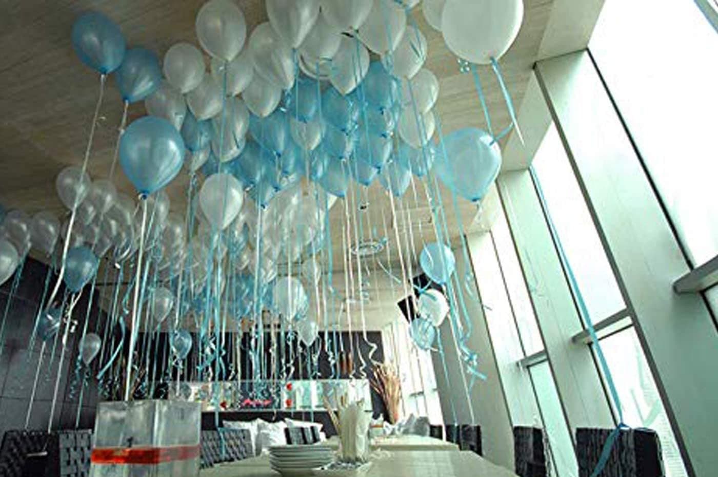 AMFIN® (Pack of 25) 10 inch Metallic Balloons Light Blue and White for Birthday Decoration, Decoration for Weddings, Engagement, Baby Shower, Anniversary Party, Theme Party - Light Blue & White