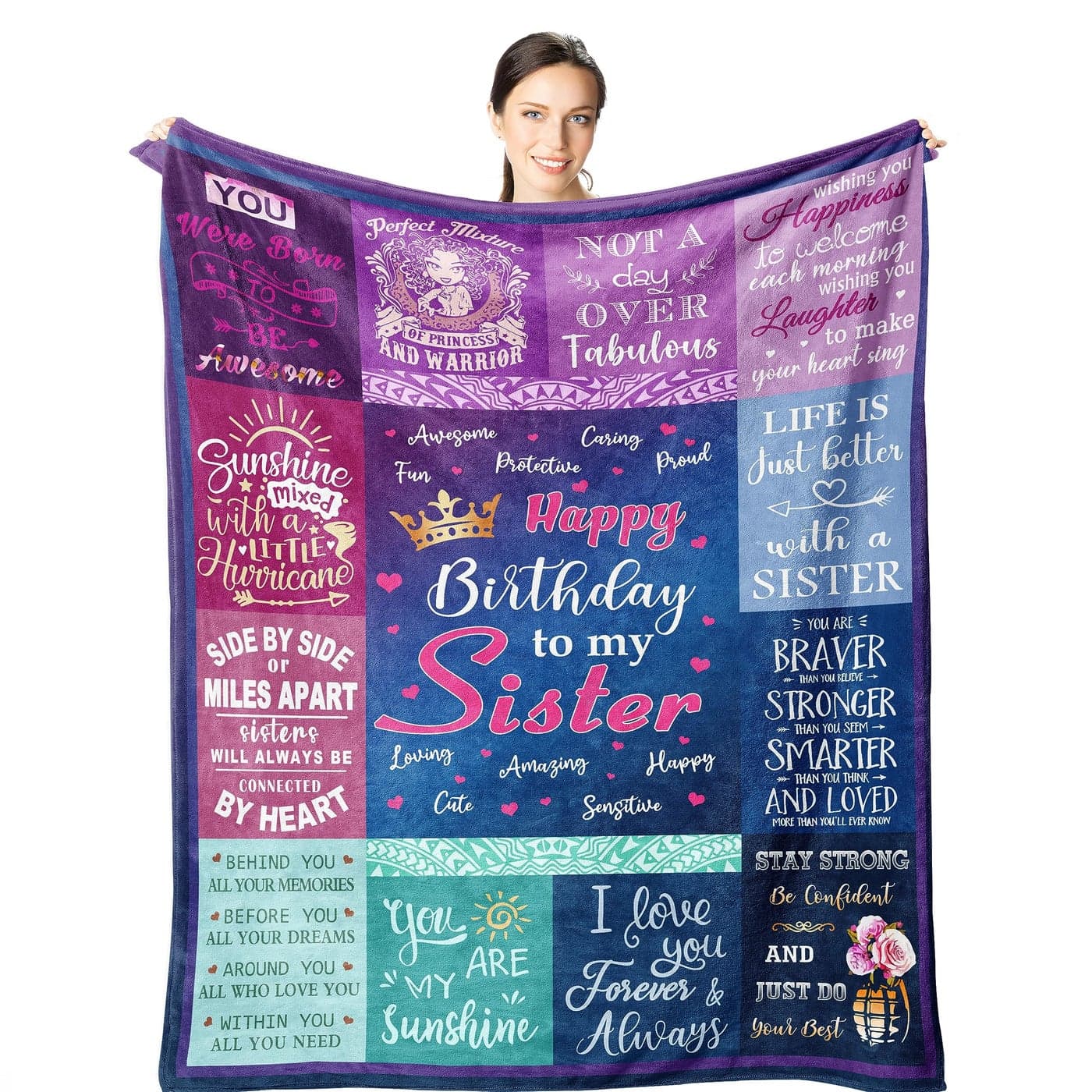 Wisegem Sister Birthday Gift Ideas Birthday Gifts for Sister Blanket 60x50 Funny Sister Birthday Gifts from Sister Happy Birthday Gift for Women Sisters Sister Presents for Birthday Unique