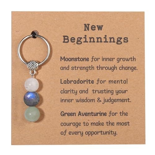GINAZL New Beginnings Gifts for Women, Natural Crystals Keychain Coworker Leaving Gift for Women Going Away Gift for Friends Farewell Gifts for Coworkers Divorce souvenir (NB)