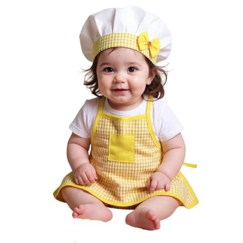 A.T.U.N. (ALL THINGS UBER NICE) Soft Cotton-Rich Baby Chef Dress-Up Set | Cute Kitchen Dress-Up Outfit with Apron & Cap for Baby Boys and Girls | Ideal for Birthday & Photoshoot (0-2 Years) Yellow