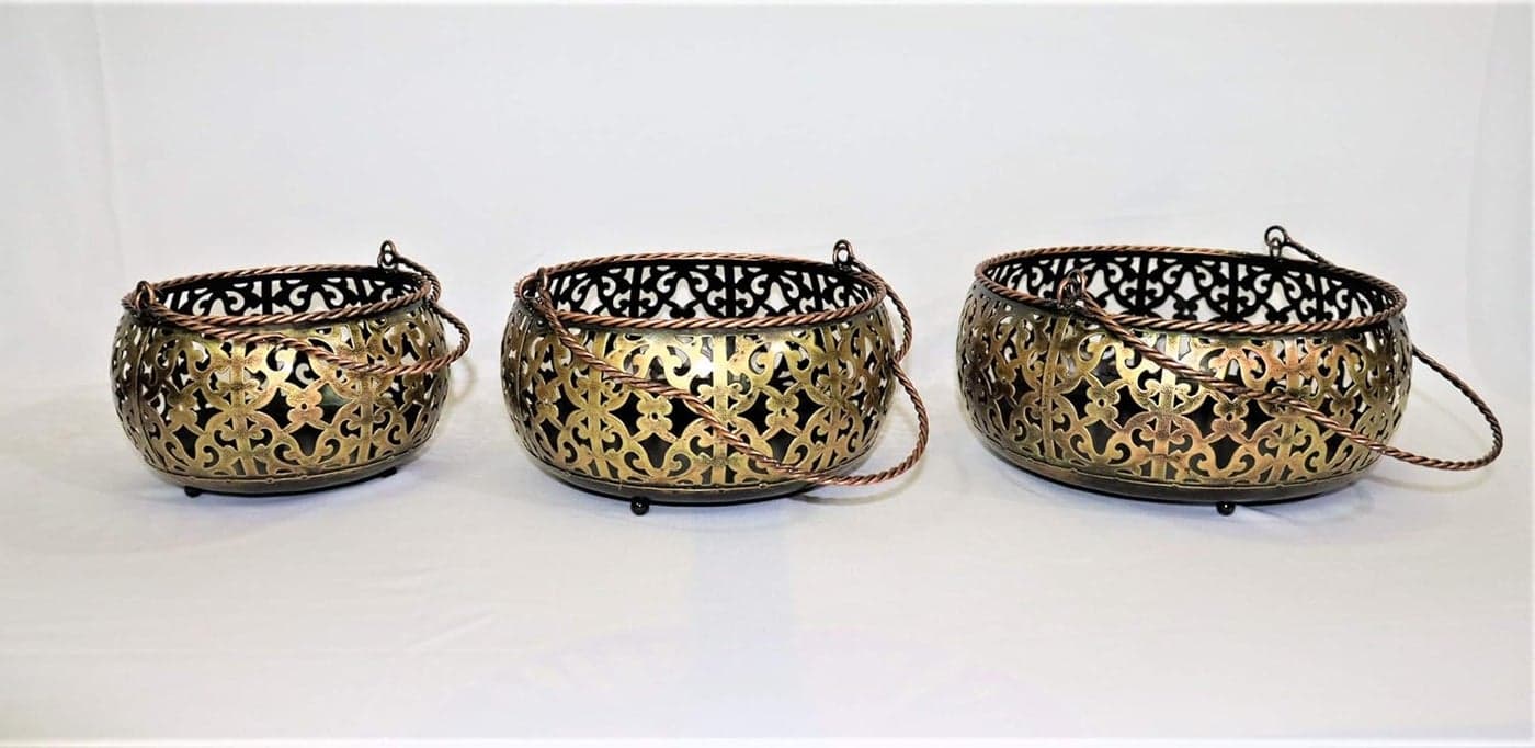 The Decor Hut Rajasthani Pure Handmade Handpainted Multicolor Iron Painted Decorative Basket Set of 3 TDH 1025