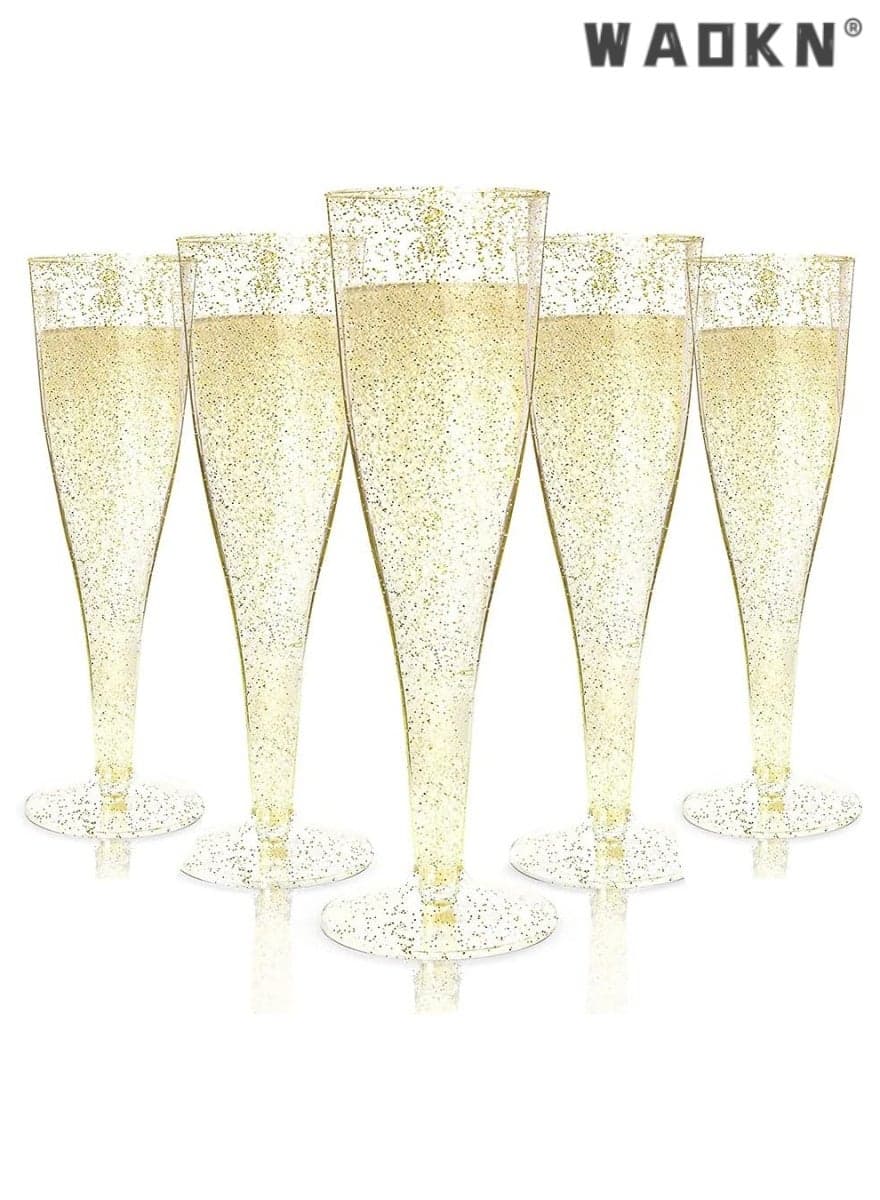 30pc Elegant Gold Glitter Food-Grade Plastic Cups ,Ice Cream Cups,Disposable Plastic Cups with Sparkling Clear Design for Festive Parties, Ideal for Weddings, Baby Showers, and Celebrations