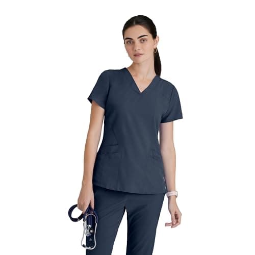 BARCO One Pulse Classic Fit Scrub Top for Women – Steel, 5-Pocket V-Neck Scrub Shirt w/ 360 Spandex Stretch, Moisture Wicking, Anti-Static and Quick-Shed – Medium, Regular Fit