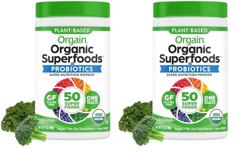 Orgain Organic Greens Powder 50 Superfoods Original 1 Billion Probiotics for Gut Health Antioxidants Vegan Plant Based Gluten Free Non GMO Dairy Free Juice Smoothie Mix 062lb
