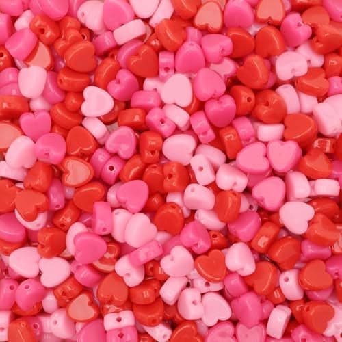 600 Valentines Day Mix Acrylic Heart Beads in Red and Pinks Assorted Colors 8mm or 38 Inch Diameter with 15mm Hole