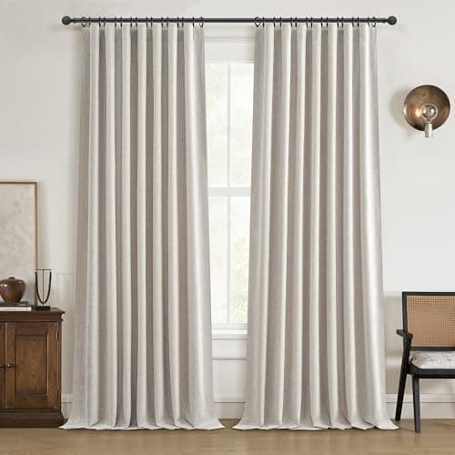 Extra Long Custom 102 Inch Curtains, 100% Blackout Curtains for Bedroom Weather Burg Thermal Insulated Noise Cancelling Pleated Heading Tape Hook Back Tab Ivory Beige Kids Boho Drapes 2 Panel Set