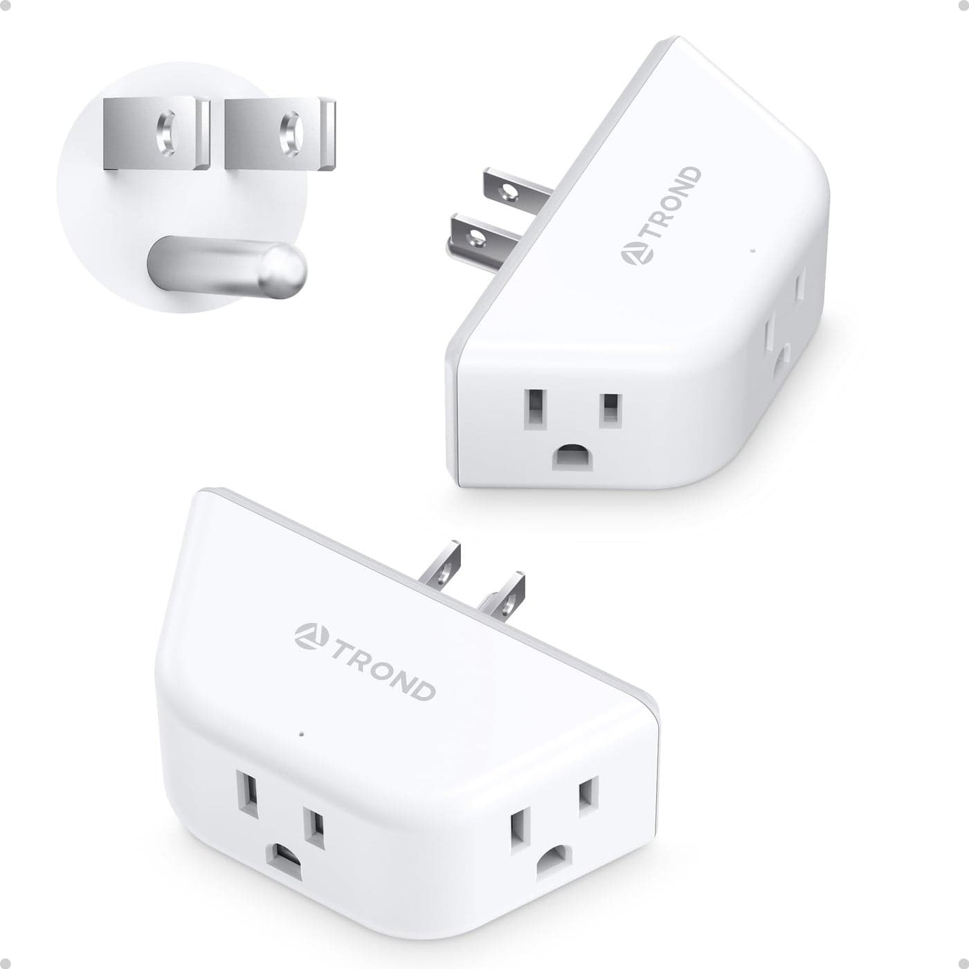 TROND Multi Plug Outlet Extender 2 Pack Electrical Wall Splitter 3 Way Angled Wall Outlet Adapter Cruise Essentials Small Multiple Plug Expander for Cruise Ship Home Office Dorm Room White