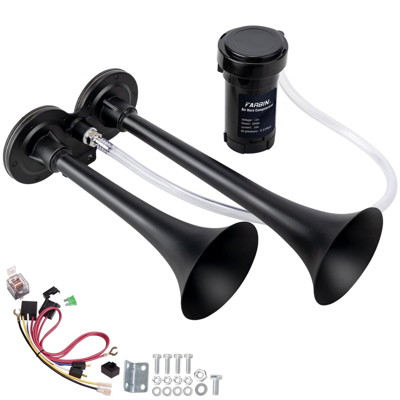 FARBIN Car Horn 12V 150db Super Loud Air Horn Dual Trumpet Train Horns Kit for Trucks Truck Horn with Compressor and Wire Harness