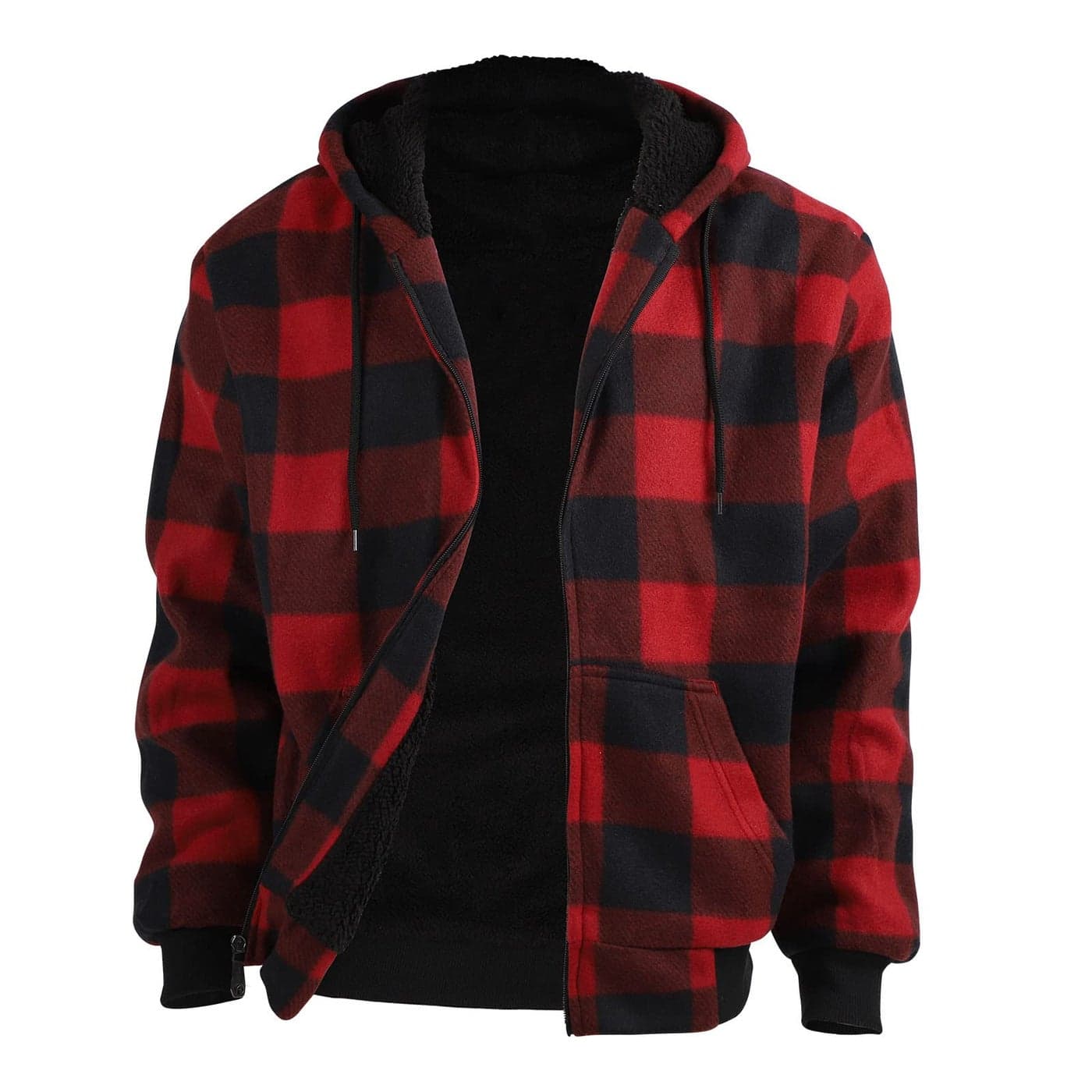 Gary Com Heavy Thick Flannel Plaid Jacket Sherpa Fleece Lined Hoodies for Men Zip Up Winter Warm Sweatshirts Work Jackets Coat With PocketBuffalo Red L