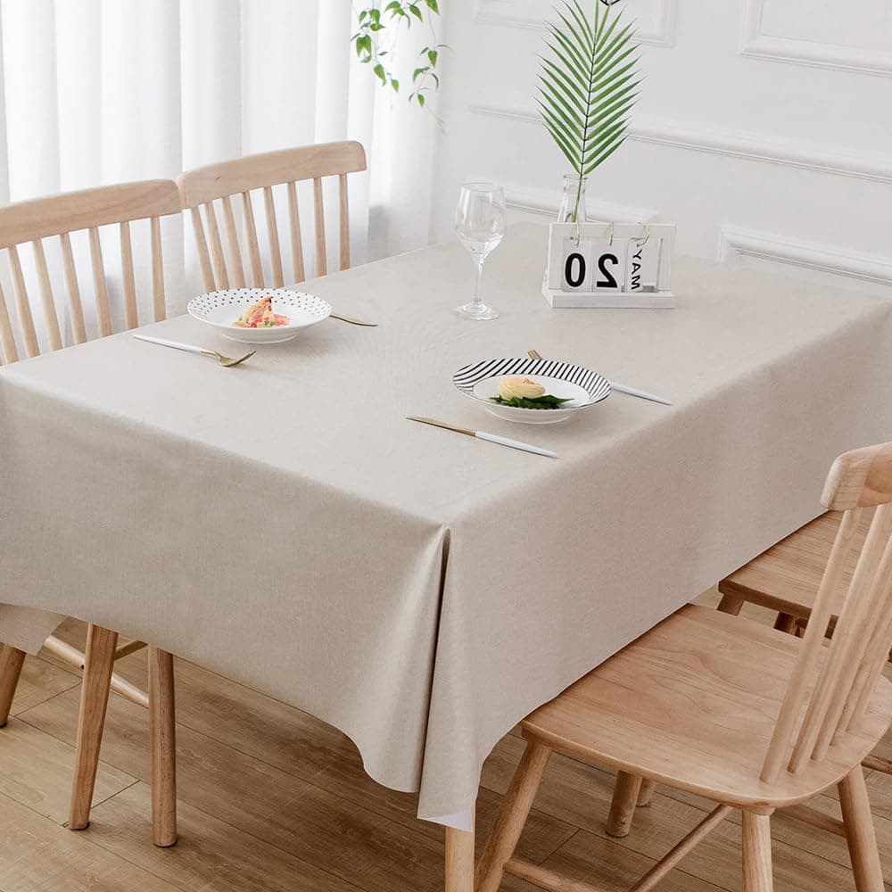 TruDelve Plastic Table Cloths for 6 Foot Rectangle Tables Beige Vinyl Tablecloths Rectangular Wipeable Waterproof Oilcloth Tablecloth 54 x 108 Pure Beige
